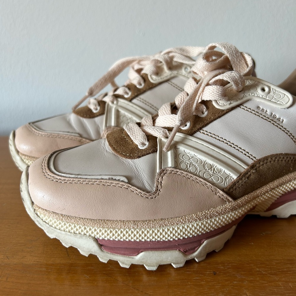 Coach G3013 Sneakers Size 7.5B Women’s Leather Pink Brown Cream - Picture 2 of 8